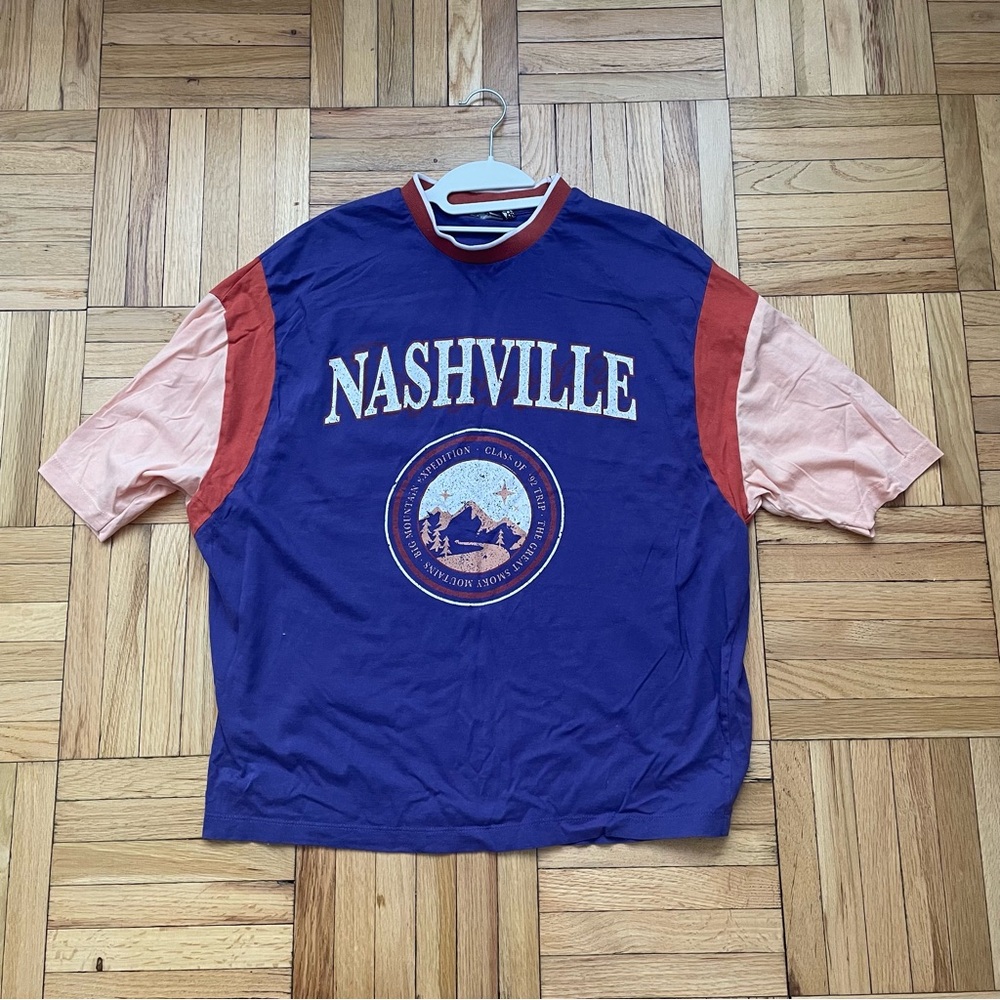 ASOS Oversized T-shirt Purple color block with Nashville city print Size Small